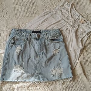 Skirt Only- Aeropostale Distressed Denim Jean Skirt, White Wash Size 2